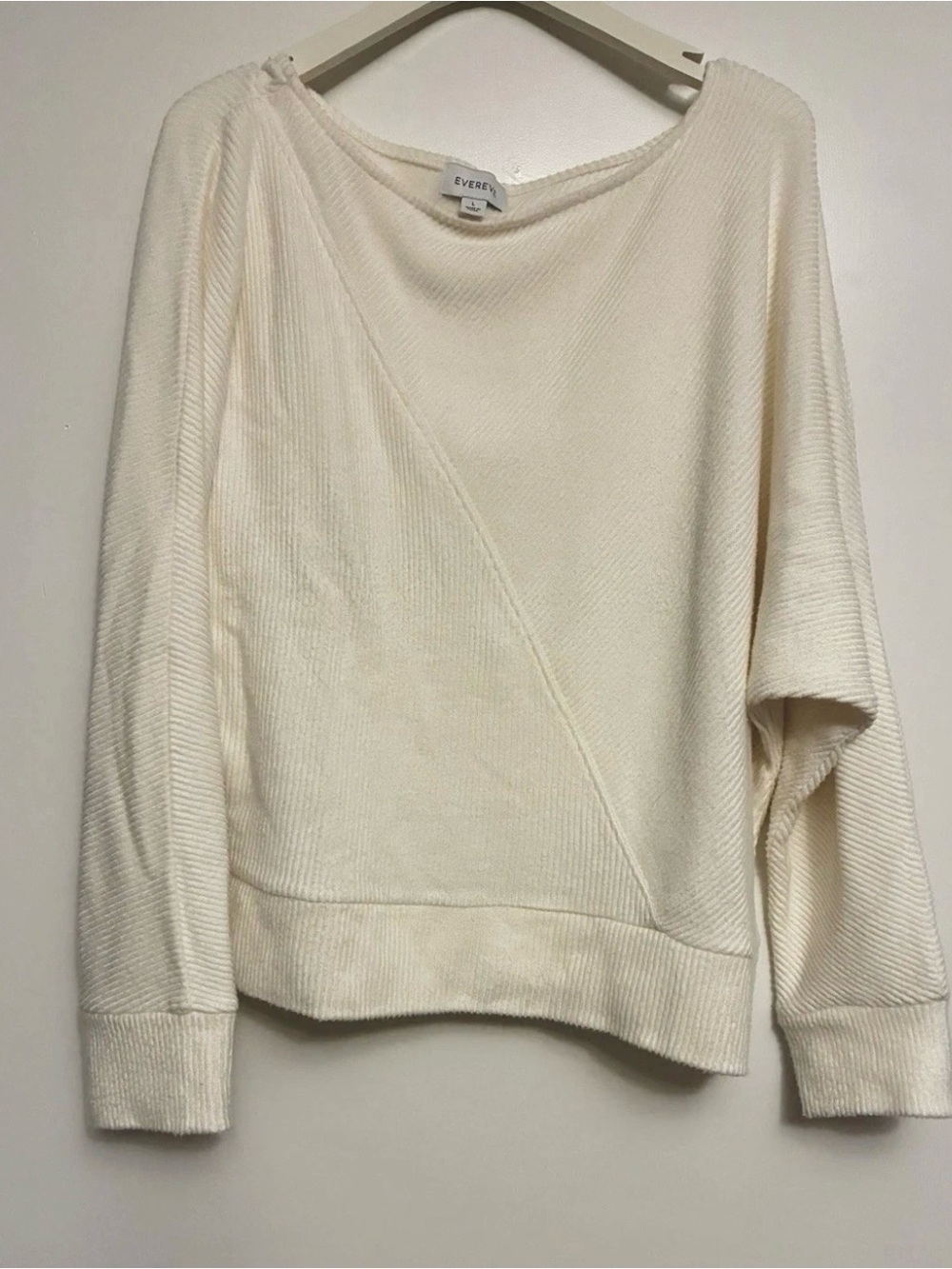 Evereve Cream Women's Textured Batwing Boatneck Large Sweater